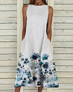 Barbara Sleeveless Crew Neck Floral Midi Dress