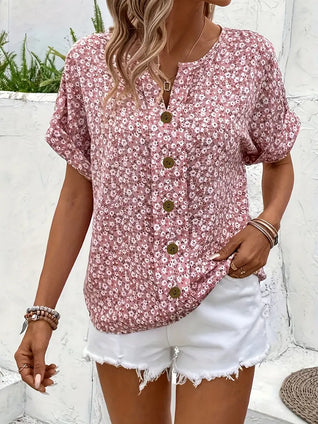 Verna | Floral Print Button Blouse