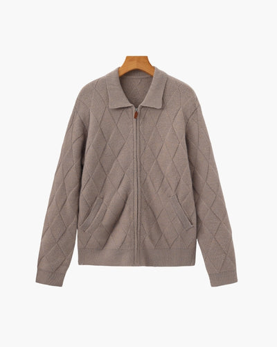 Heritage Diamond Knit Zip Cardigan