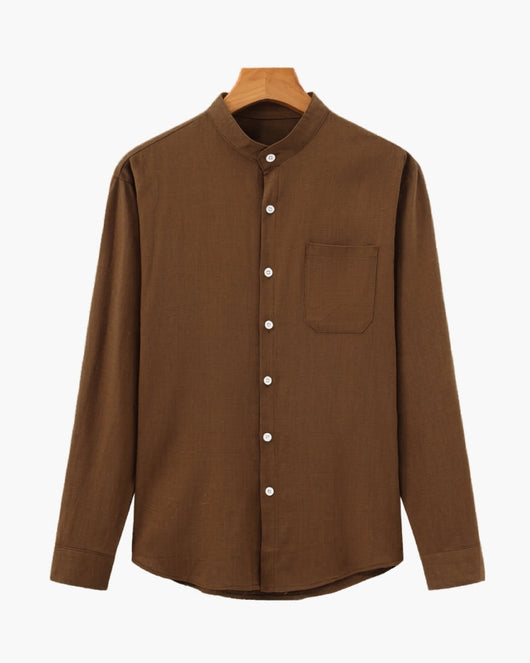 Men’s Mandarin Collar Shirt – Relaxed Fit Textured Cotton Shirt