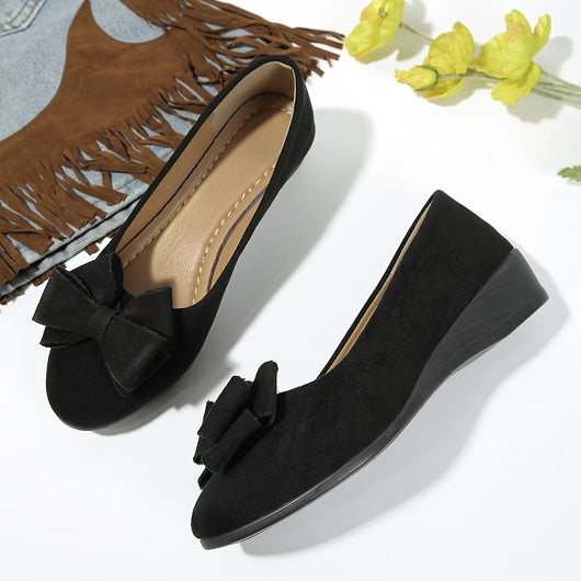 Maisie | Suede Bow Detail Wedge Ballet Flats