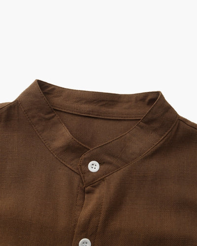 Men’s Mandarin Collar Shirt – Relaxed Fit Textured Cotton Shirt