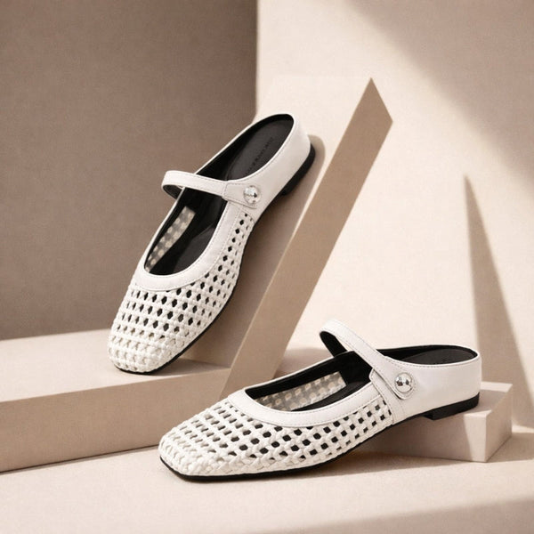 Goldie | Woven Flat Slip-On Mary Jane Mules