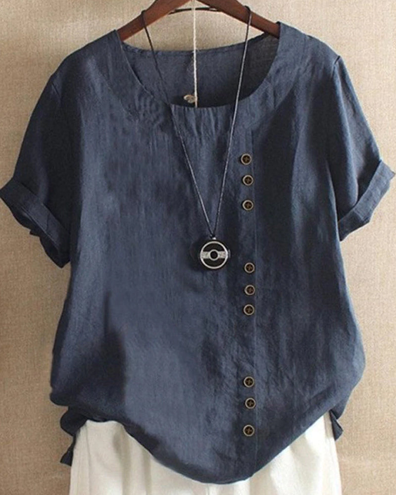 Doris Casual Short-Sleeve Button Blouse