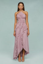 Elfriede Pleated Ruffle Halter Midi Dress
