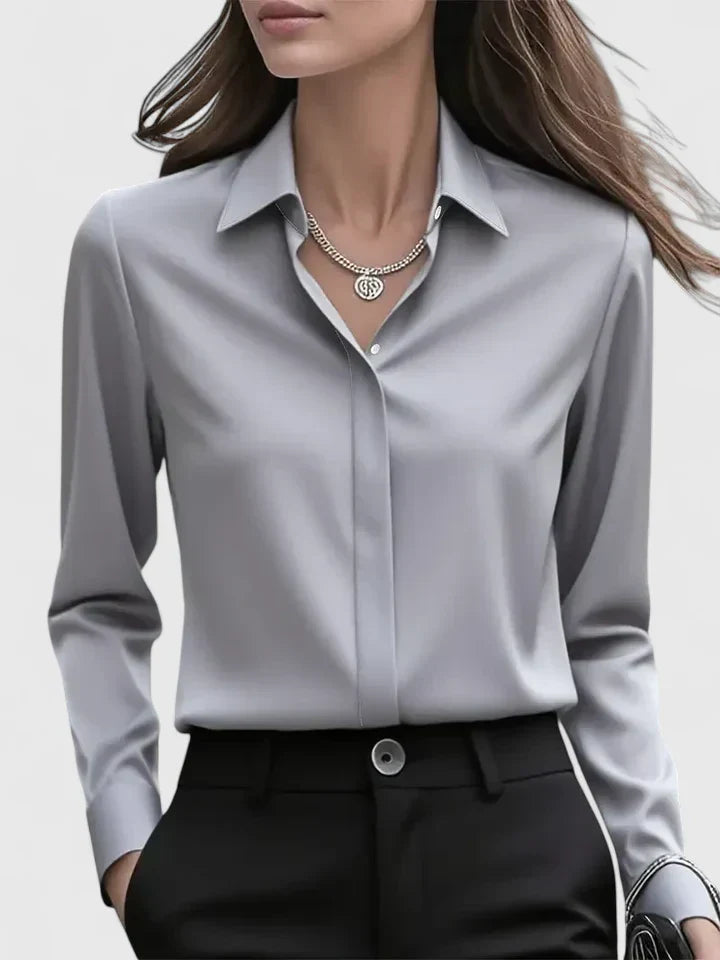 Anja Satin Button-Up Blouse