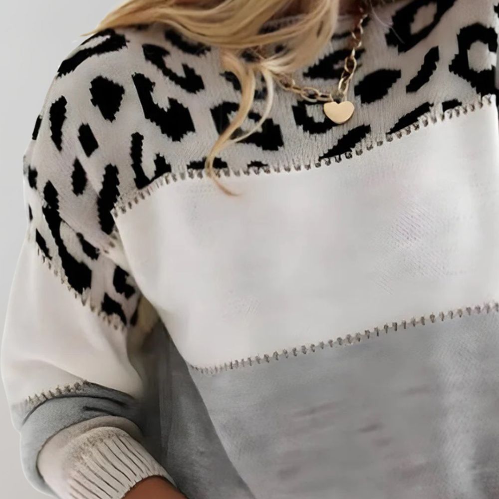 Viola Color-Block Leopard Knit Sweater