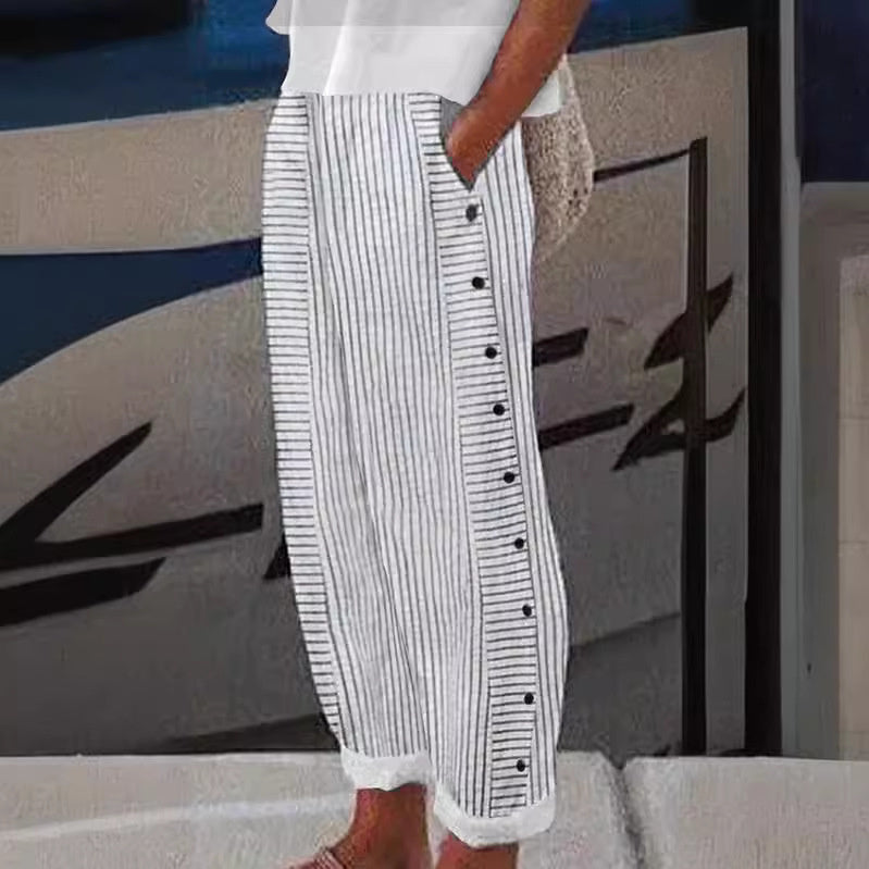 Sera | Striped Button-Accent Pants