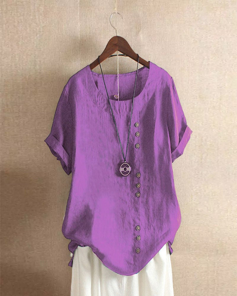 Doris Casual Short-Sleeve Button Blouse