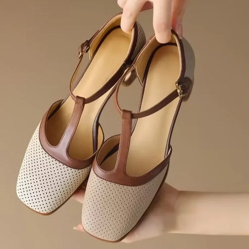 Piper | Square Toe T-Strap Block Heel Mid Heel Pumps