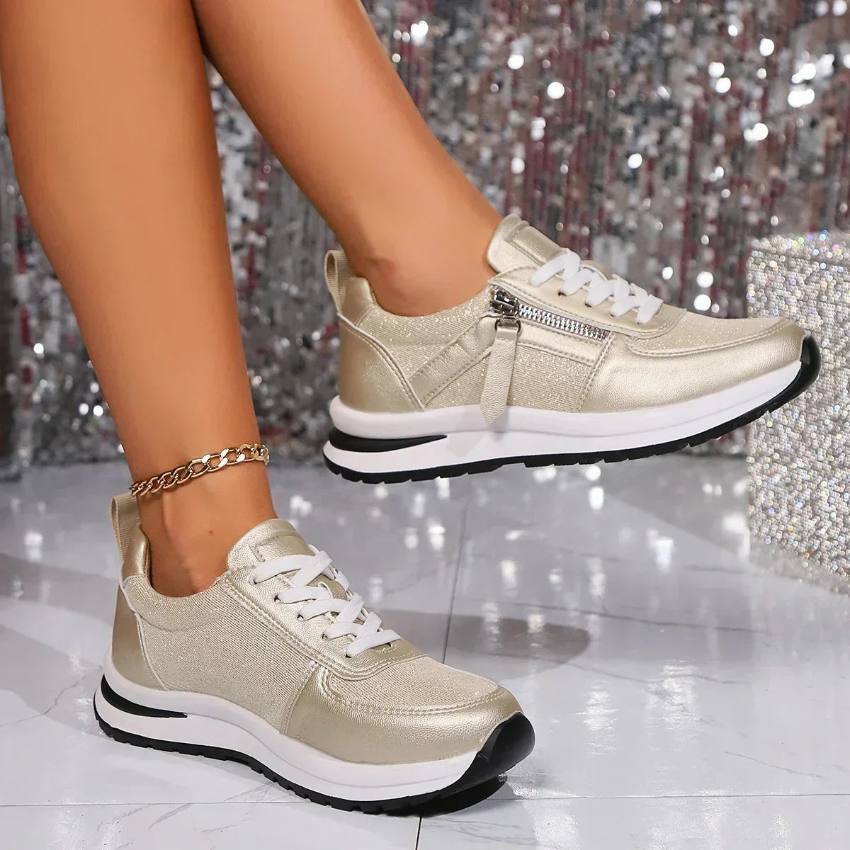 Sienna | Metallic Lace-Up Platform Sneakers