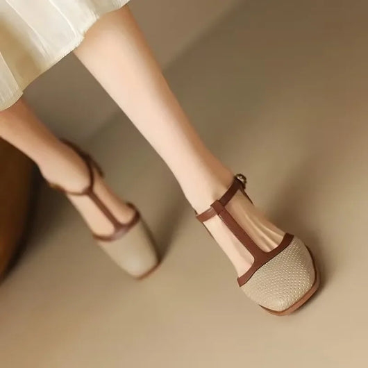 Piper | Square Toe T-Strap Block Heel Mid Heel Pumps