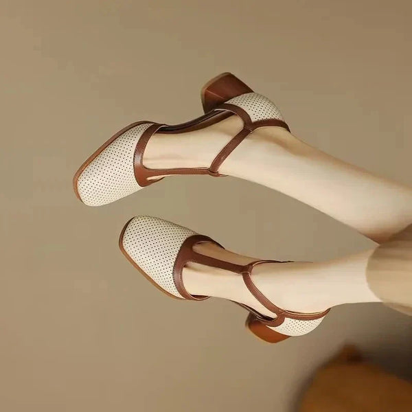 Piper | Square Toe T-Strap Block Heel Mid Heel Pumps
