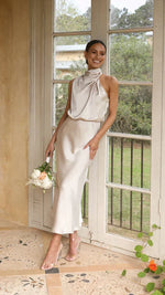 Elisa Draped Halter Midi Dress