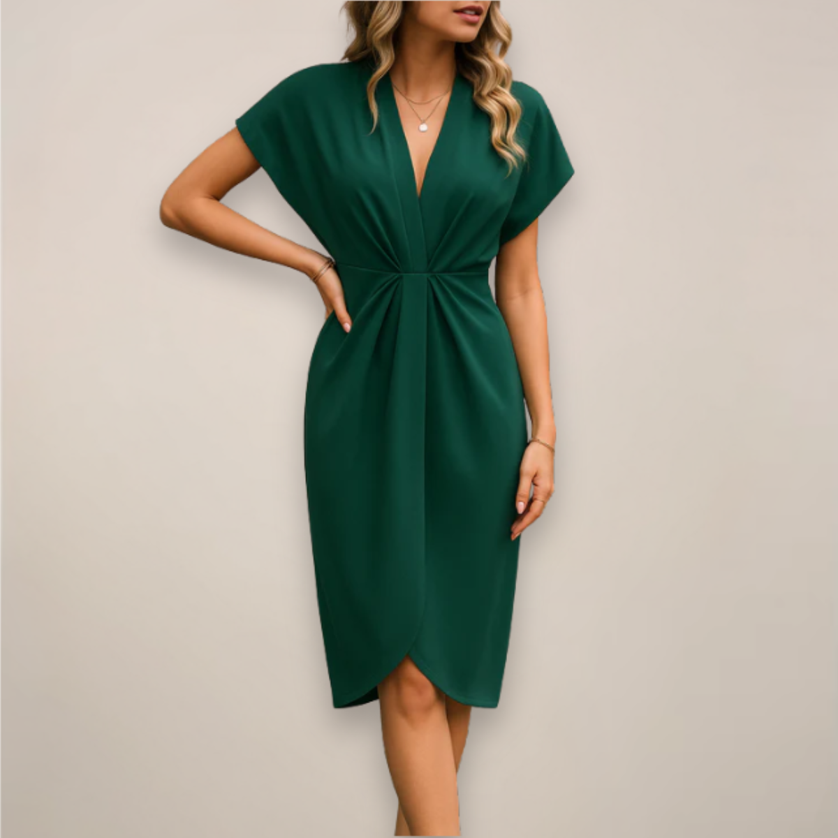Pauline Short-Sleeve Slit Midi Dress