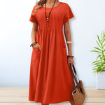 Laura Pleated Short-Sleeve Midi Dress