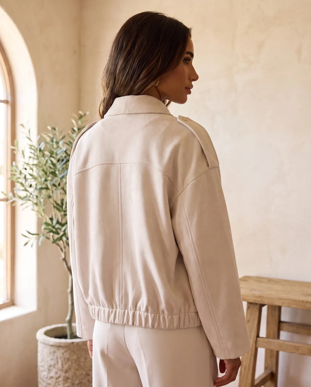 Hadley Faux Suede Jacket for Women - Oversized Shirt Jacket - Beige | Auburn Row
