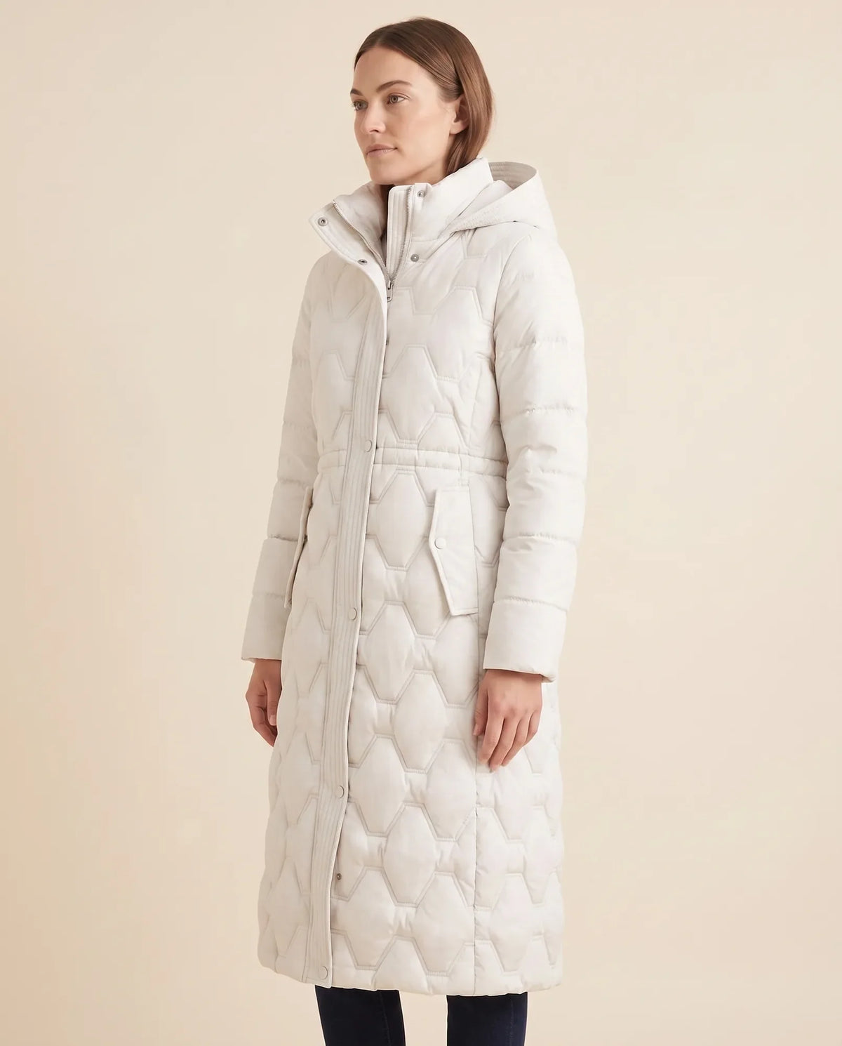 Cora Puffer Coat for Women - Longline Hooded Quilted
