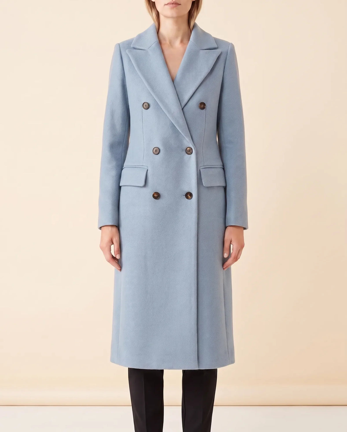 Rhea Long Coat for Women - Tailored Double-Breasted Longline