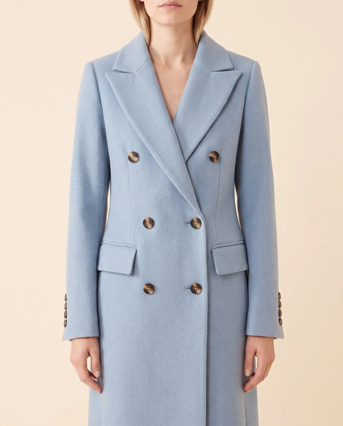 Rhea Long Coat for Women - Tailored Double-Breasted Longline