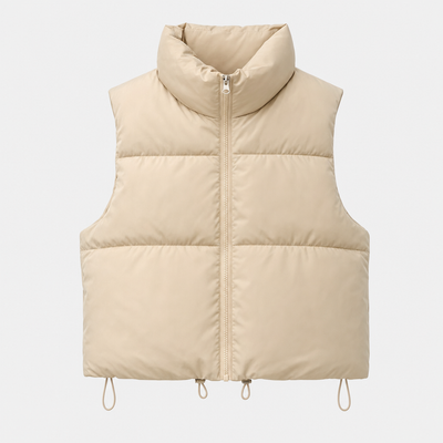 Beckford Cropped Puffer Vest in beige