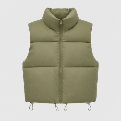 Beckford Cropped Puffer Vest in khaki