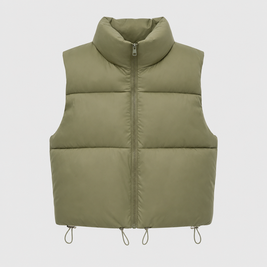 Beckford Cropped Puffer Vest in khaki