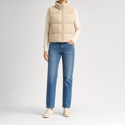 Beckford Cropped Puffer Vest worn, front