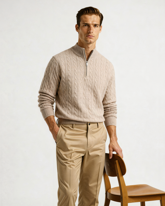100% Cashmere Woven Half Zip