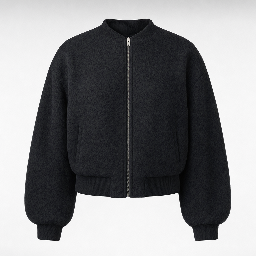 Bexley Fleece Bomber Jacket in black, product shot