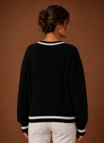 Women's Cable Knit Sweater - V-Neck Long Sleeve Pullover | Areleon