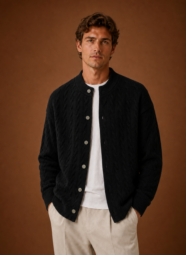 Men's Cable Knit Cardigan - Button Front Sweater | Areleon