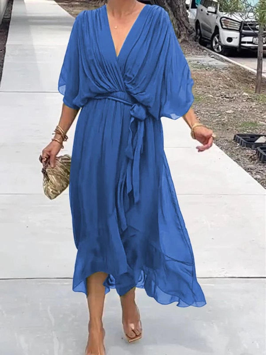 Sophie Chiffon V-Neck Belted Midi Cocktail Dress
