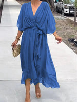 Sophie Chiffon V-Neck Belted Midi Cocktail Dress