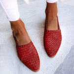 Charlotte Woven Leather Pointed-Toe Slingback Flats