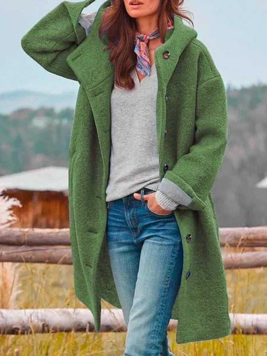 Hannah Hooded Fleece Coat with Button Placket
