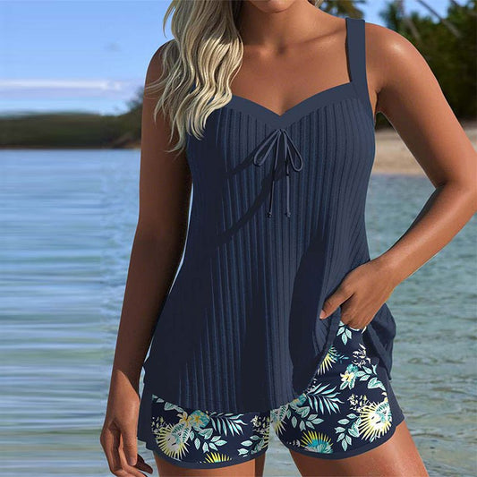 Johanna Striped Two-Piece Tankini Set with Shorts