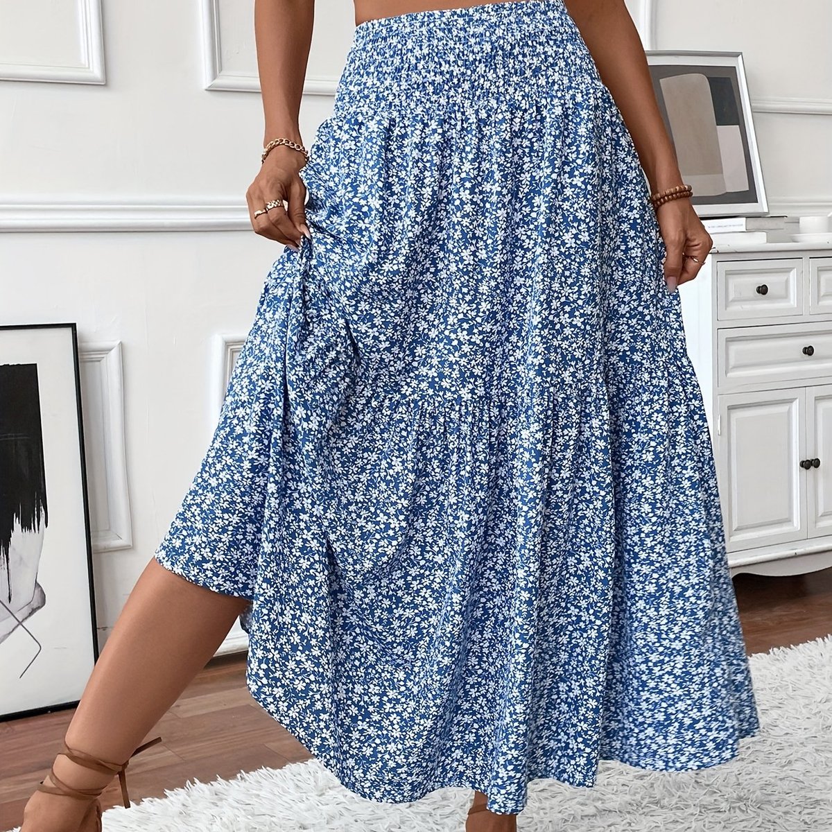 Marlene High-Waisted Floral Flare Midi Skirt