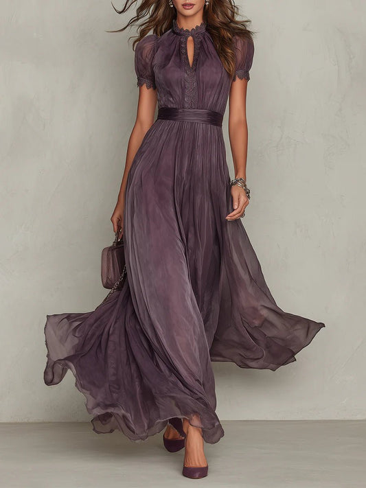 Clara Keyhole Maxi Dress with Flowing Chiffon Skirt