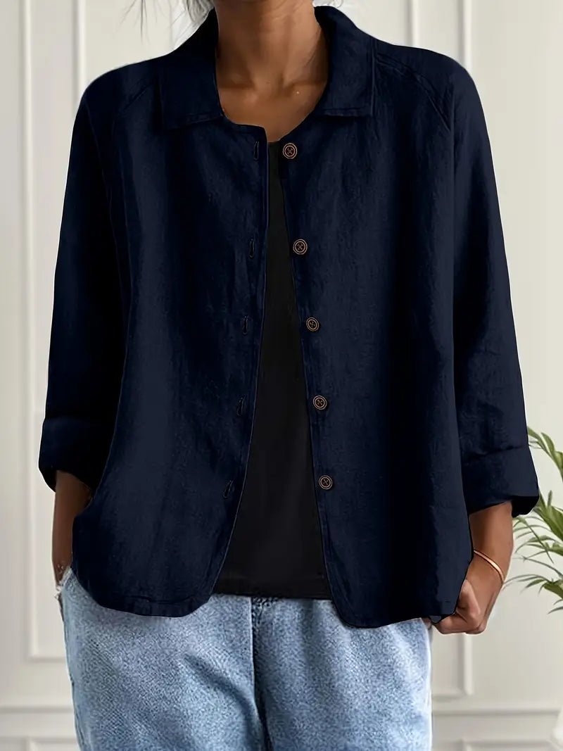 Lena Relaxed Fit Collared Button-Front Blazer