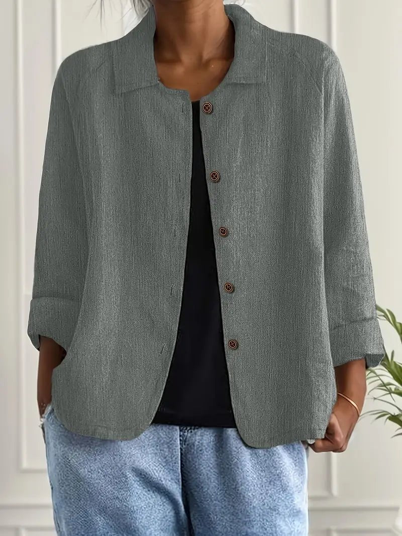 Lena Relaxed Fit Collared Button-Front Blazer