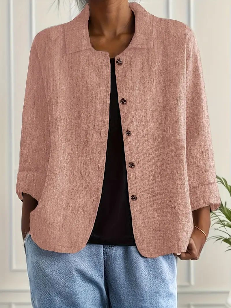 Lena Relaxed Fit Collared Button-Front Blazer