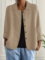 Lena Relaxed Fit Collared Button-Front Blazer