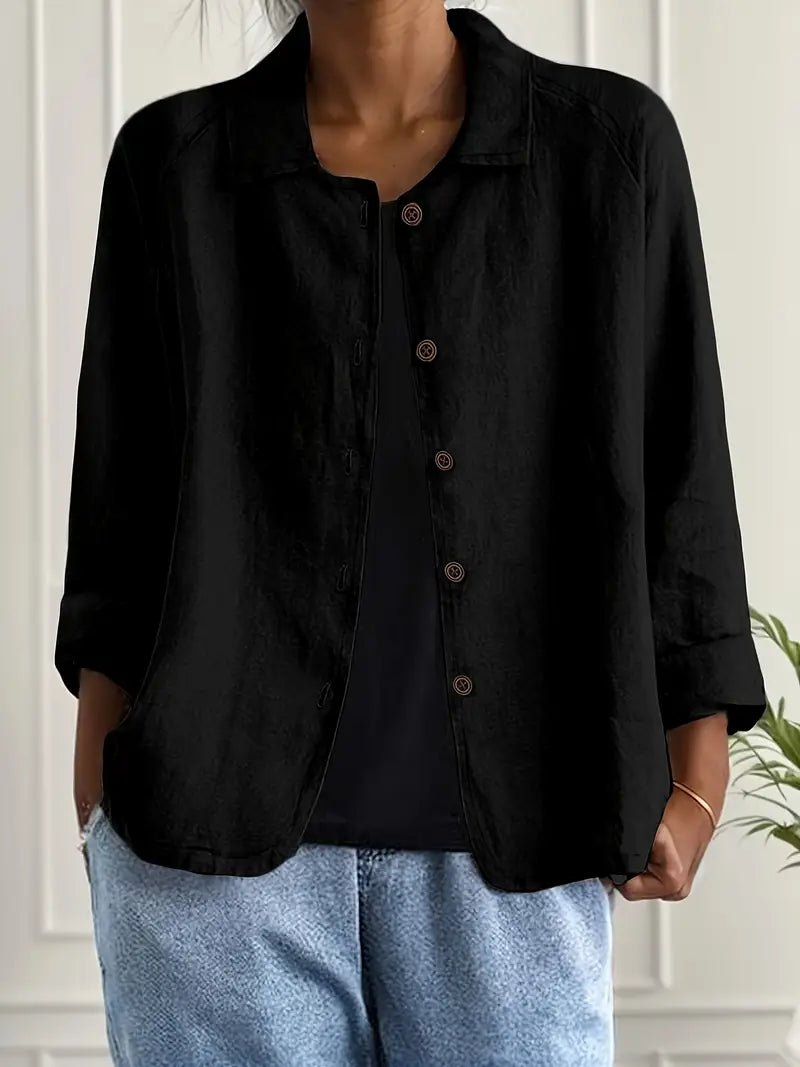 Lena Relaxed Fit Collared Button-Front Blazer
