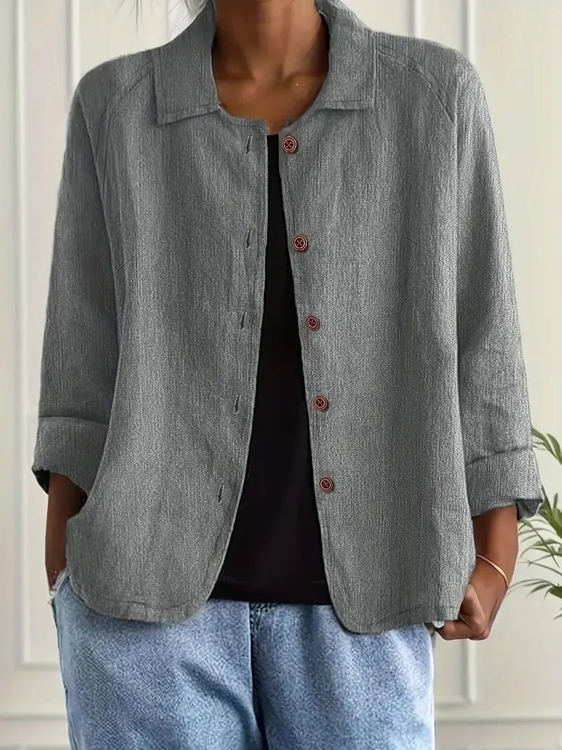 Lena Relaxed Fit Collared Button-Front Blazer