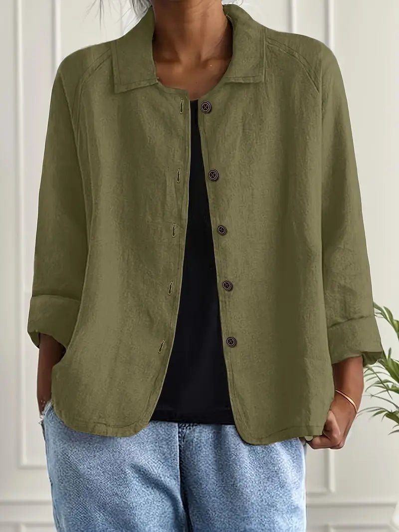 Lena Relaxed Fit Collared Button-Front Blazer