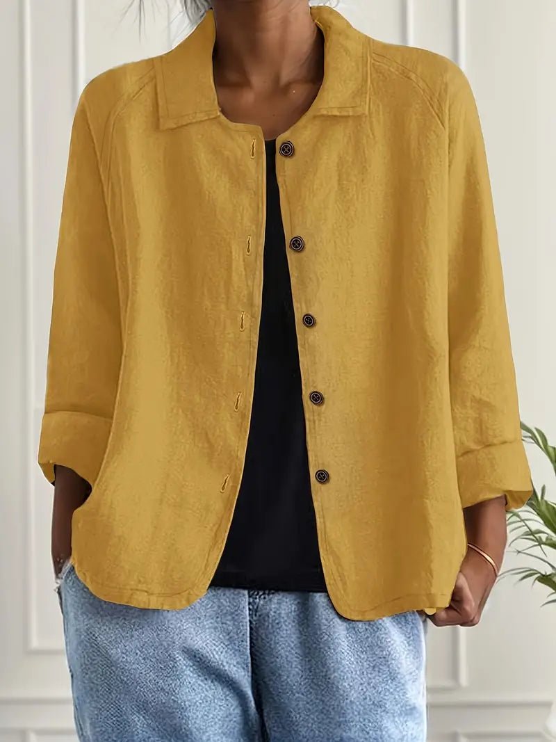 Lena Relaxed Fit Collared Button-Front Blazer