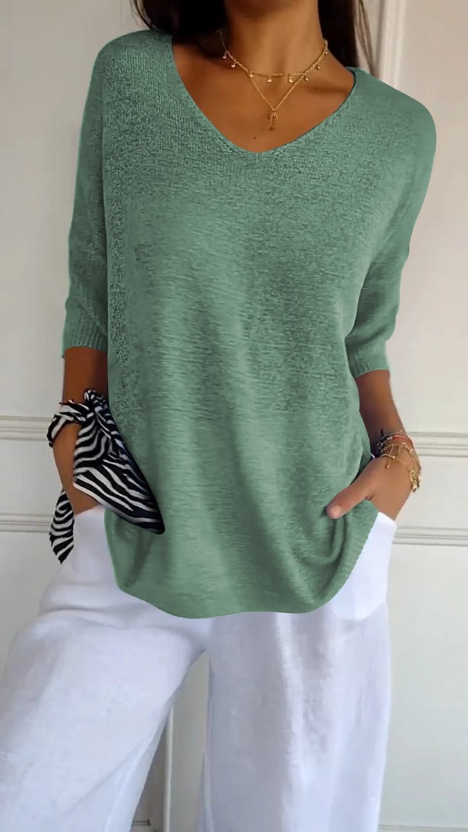 Nora Relaxed V-Neck Short-Sleeve Knit Top