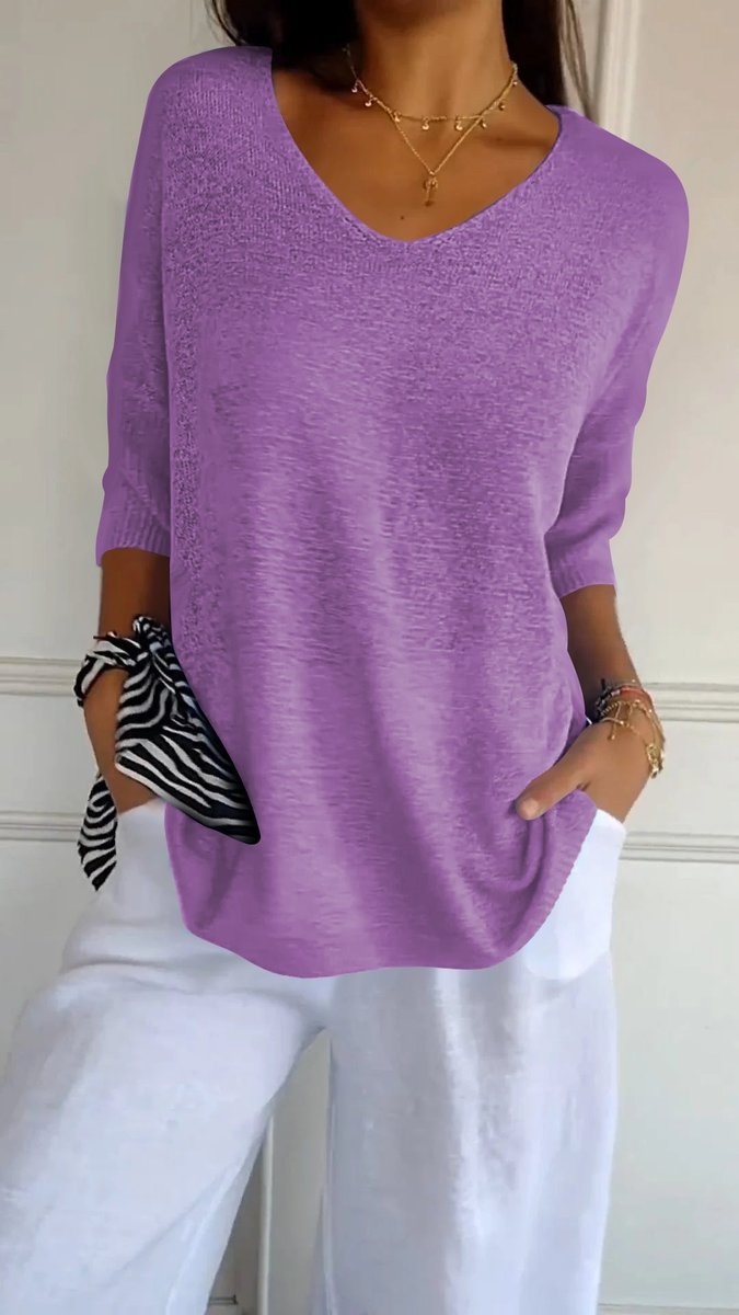 Nora Relaxed V-Neck Short-Sleeve Knit Top