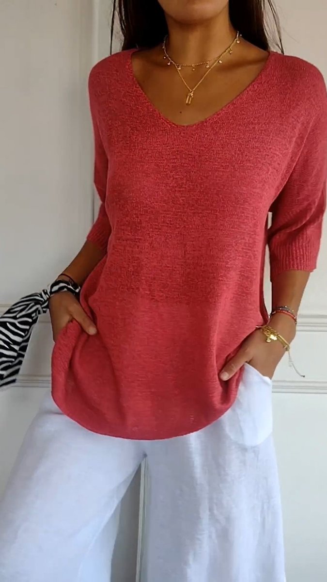 Nora Relaxed V-Neck Short-Sleeve Knit Top